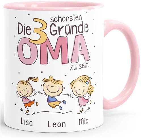 SpecialMe® Tasse Die schönsten Gründe Oma zu sein mit Enkel-Kindern und Namen personalisiertes Geschenk für Oma Rosa Keramik-Tasse