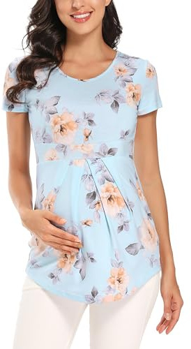 Love2Mi Damen Umstandsshirt Kurzarm Umstandsmode Oberteil Sommer Maternity Clothing