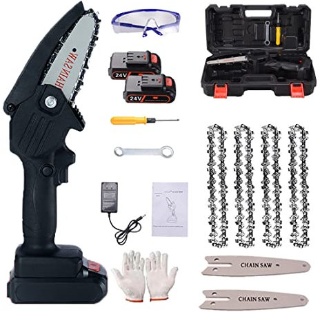 Mini Chainsaw, cordless chainsaw,Portable One-Handed Rechargeable Electric Chainsaw,4-Inch Battery Powered Cordless Chainsaw, For Tree Trimming Branch Wood Cutting ( Color : Black , Size : 4*Chain )