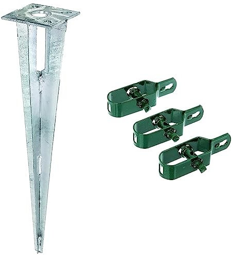 Alberts 658601 Einschlag-Bodenhülse | für Stahlrohr-Zaunpfosten & 611170 Drahtspanner | verzinkt, grün kunststoffbeschichtet | Größe 2 | Länge 100 mm | 3er Set