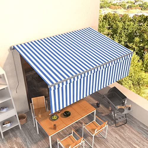 BaraSh Gelenkarmmarkise Einziehbar mit Jalousie Markisen FüR Terrasse Markise Wasserdicht Fenstermarkise Einziehbare Markise Gelenkarmmarkise 4x3 m Blau und Weiß