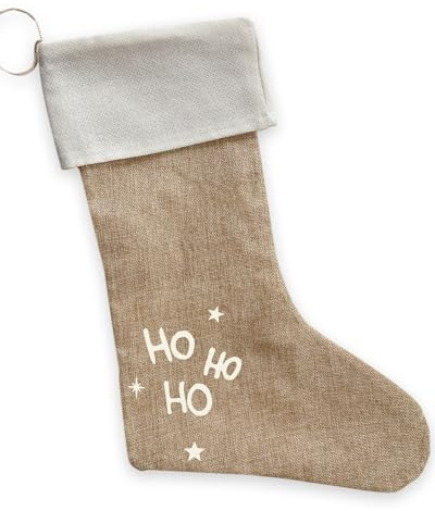 AMBERGER DESIGN by A&M Osterhage amd Nikolausstrumpf | Weihnachtsstrumpf | Neutraler eleganter Strumpf - Motiv: Hohoho | Jute Nikolaussocke einfach Befüllen und Aufhängen Beutel mit Namen zum Nikolaus
