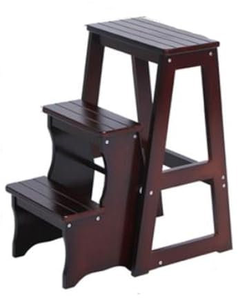 FUKUHARA Folding Ladder Folding 3-Tier Step Stool, Multifunctional Wooden Step Stool With Wide Treads, Display Ladder And Storage Rack For Library, Housework, Garage Step Ladders (Color : B)