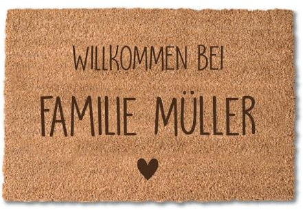 4youDesign | Fußmatte Kokos 60 x 40 Personalisiert mit Familien-Namen – Motiv Willkommen – 100% natürliche Kokosfaser – Rückseite rutschfestes Vinyl – Matte Indoor – Kokosfußmatte für die Haustür