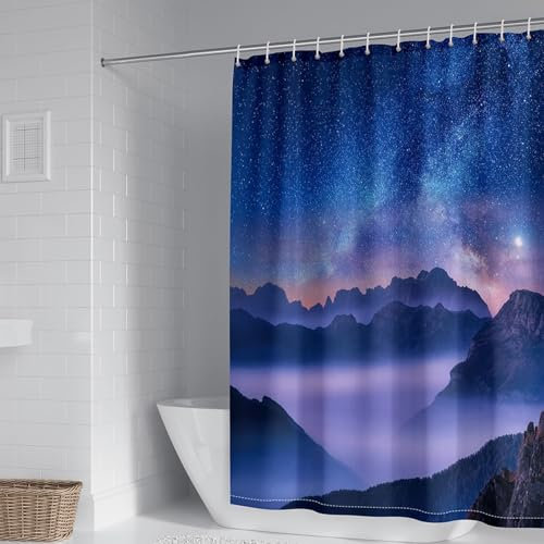 Homxi Ösen Duschvorhang,300 W x 200 H cm,Bad Vorhang Dunkelblau Sternenklarer Himmel Polyester Duschvorhang Haken Weiß