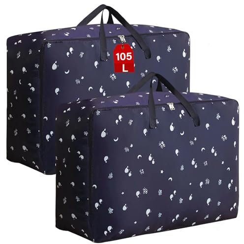 SEPSCO Duvet Storage Bag 105L, 2Pcs Underbed Clothes Storage Bags with Zips King Size Oxford Cloth Moving Laundry Bags for Quilt Blankets Bedding Pillows Moisture Breathable Proof No-Smell (Blue)