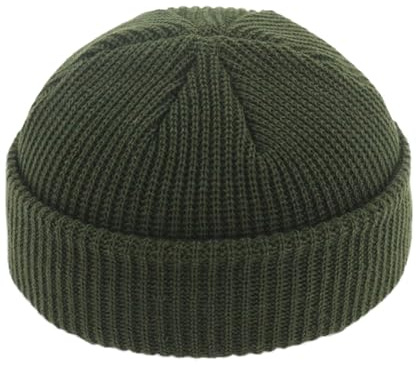 SLEEKEE Bonnet de Pêcheur Vert Olive - Tricot Rétro pour Pêcheurs, Travailleurs, Mode - Taille L