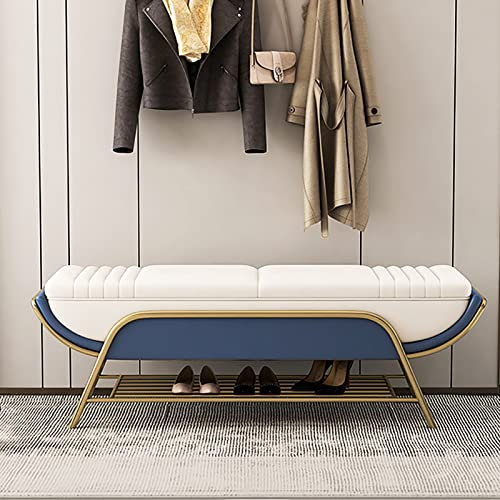 Junpllvic Schuhregal, Ottomane-Bank mit Schuhregal, Multifunktions-Aufbewahrungsbank, Bettbank, Schuhbank, luxuriöse Lederbank, Eingangsbank, Schlafzimmerbank, Blau, 100 x 40 x 45 cm