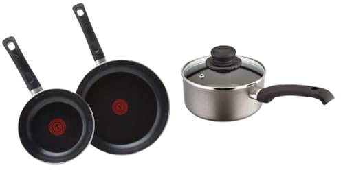 Tefal Taste Twin Pack, Aluminium Frying Pans, Pan Set, Pans 20 cm and 28 cm Diameter & Judge Everyday JDAY022 Non-Stick Saucepan, 16cm 1.2L with Vented Glass Lid and Stay Cool Handle