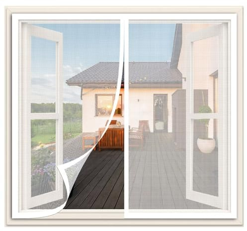 120x130cm Magnetic Fly Screen Window Insect Protection,Magnetic Fly Curtain,Fly Screen,Window Roller Blind,Easy to Install with Adhesive for Balcony Door,Patio Door,White