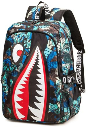 FANDARE Ny barnryggsäck galax ryggsäck barn casual skolväskor pojke flicka dagryggsäck skolryggsäck skolväska bokväskor dagryggsäck tonåring ledig ryggsäck, Blått tryck, L