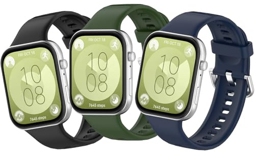 MIJOBS 3 Armband kompatibla med Huawei Watch Fit3 Klocktillbehör Mjukt Silikon Sport Armband Bekvämt Andningsbart Ersättning för Huawei Watch Fit 3 Herr Dam Armband, Svart + marinblå + armégrön, para