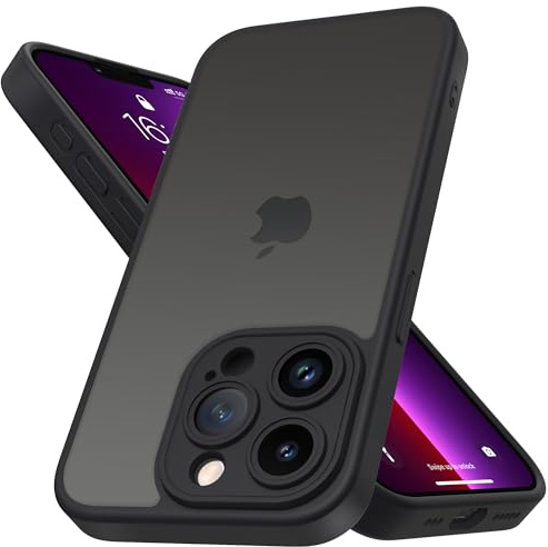 Mootobo for iPhone 13 Pro Max Case with Camera Lens Full Cover Protection, 10FT Military Grade Drop Protection Phone Case with Anti-Fingerprint Matte Back 6.7 inch - Black