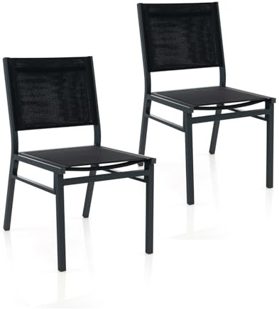 KOMFOTTEU Gartenstuhl mit hoher Rückenle, Bistrostuhl aus Stoff und Metall, Balkonstuhl bis 150 kg belastbar, Terrassenstuhl ohne Armlehnen, Essstuhl für Terrasse, Balkon, Partys (2)