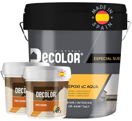 Pintura de Resina Epoxi Monocomponente para Suelos BLANCO PERLA, RAL 1013. 4 Ltr. + 2 Imprimación Decokril Rapid 750 ML