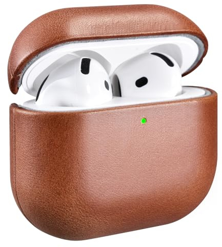 ICARER Leder Hülle für AirPods 4 2024 Schutzhülle Tasch, Braun | Premium Echtleder, Stoßfeste Schutzhülle, LED sichtbar, Unterstützung Wireless Ladegerät, Einfaches Anbringen und Abnehmen
