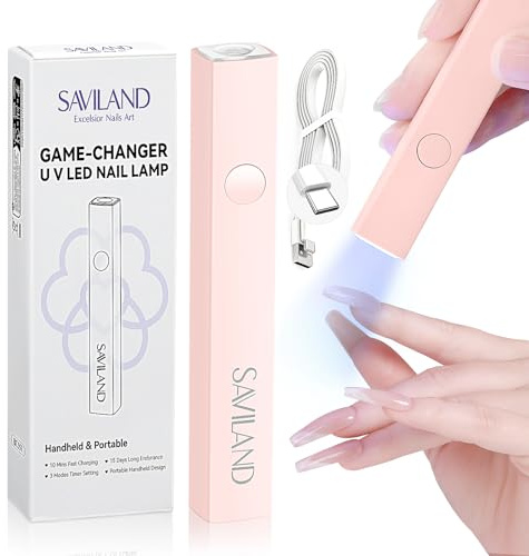 SAVILAND UV Nail Lamp, 10s Ultra-Fast Curing, Handheld & Rechargeable, 180mAh Cordless LED Nail Lamp with 20s/60s Dual Timers for Gel Polish & 3D Nail Art Pink