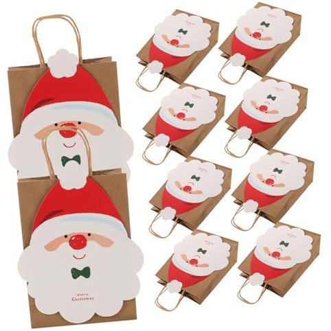 EXHUMKY 10stücke Teiliges Weihnachts-geschenktüten Aus Kraftpapier Handliche Papiertaschen Mit Großem Fassungsvermögen Strapazierfähige Süßigkeiten Geschenkverpackungstaschen Praktische Kl