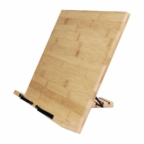 Buchständer Bambus tiefenverstellbar Tabletständer Holz | Tablethalter, Kochbuchhalter, Notenständer braun