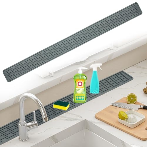 Silicone Sink Faucet Mat for Kitchen 70 * 5.5cm Narrow Sink Splash Guard Faucet Extended Guard Draining Mat for Living Room, Kitchen, Bathroom(Grey)