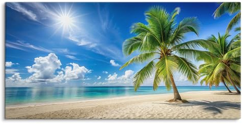 Paul Sinus 120x60cm Wandbild Paradiesischer Strand – Traumhafte Palmen unter strahlend blauem Himmel am türkisblauen Meer