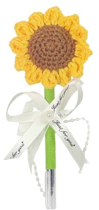 Penne gel a forma di, penne gel all'uncinetto e girasole, strumento di scrittura con inchiostro gel antiscivolo, fatto a mano, fiori lavorati a maglia, articoli di cancelleria per