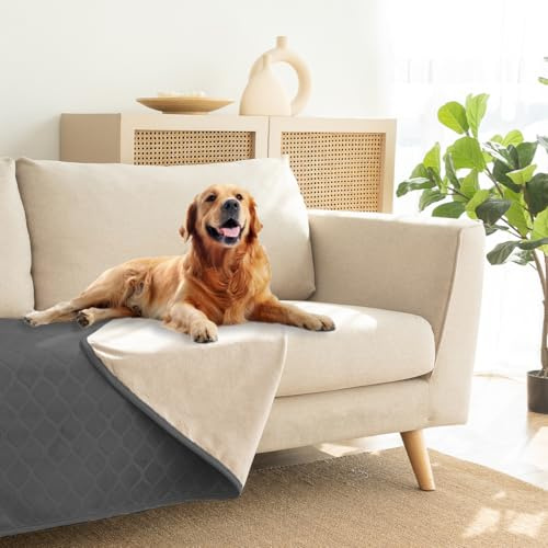 Amarrirose wasserdichte Hundedecke,127x152cm Outdoor Hundematte Waschbar für Grosse Hunde,Flauschig Katze ndecke und Weich Beidseitiger Sofabezug-Schutz,Grau+Beige