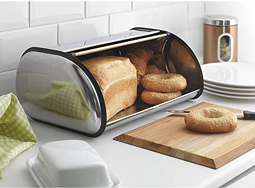 Boîte à Pain Avec Corps en Acier Inoxydable, Boîtes à Pain en Métal Pour la Cuisine, Récipients de Stockage du Pain avec Couvercle Enroulable, Rangement Facile,44 x 27 x 18 cm - Acier inoxydable