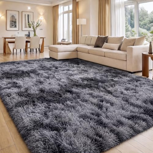 smiry Hochflor Läufer Teppich Wohnzimmer, 80x150cm, Hellgrau | Waschbar Anti-Rutsch Moderner Flauschiger Kuscheliger Teppich für Wohnzimmer, Schlafzimmer, Kinderzimmer