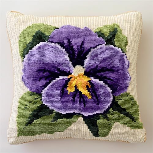 XDEGHUANGSS Cojín de anudado de flores moradas para anudar tú mismo, plantas, regalos hechos a mano en 3D, alfombra de nudos para niños y adultos, 43 x 43 cm