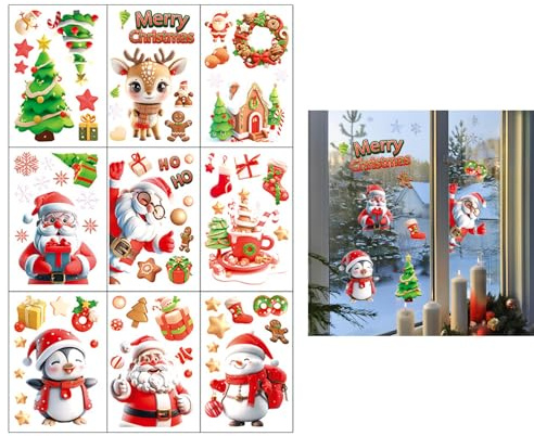 pclapora Noël Autocollants Fenetre, Decoration Noel Fenetre, Autocollant Noël Reutilisable, PVC Autocollant Noel, Flocon de Neige Stickers pour Porte, Verre, Interieur