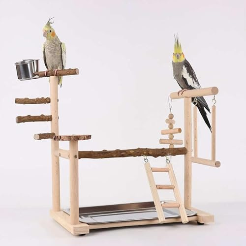 Mtiemxig Holz Papageien-Spielständer – natürlicher Vogel-Kletterbaum mit Leiter & Schaukel – Robustes Spiel- & Trainingsparadies für Wellensittiche, Nymphensittiche, Papageien