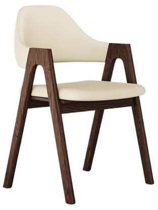 Matbordsstolar, Massivträstolar i kinesisk stil med mjukt stoppat ryggstöd for hem/hotell(Off-white)
