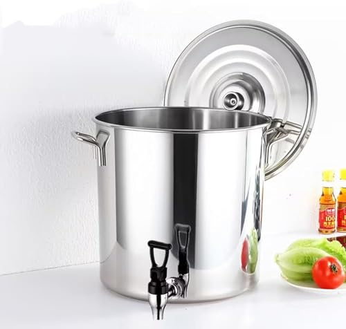 Stainless Steel Stockpot with Lid 10L Round Pot Composite Bottom Soft Touch Handles Versatile Wine Bucket & Thick Milk Jug with Tap Ideal for Cooking & Serving