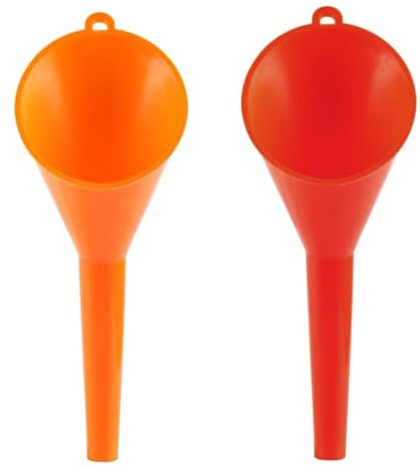 2 Pcs Long Mouth Funnel, Multi-Purpose Spill Saver Funnel, Oil Funnels Gas Oil for Car Refueling and Motorcycle Maintenance, Universal Liquid Transfer Tool with Extended Spout (Red,Orange)