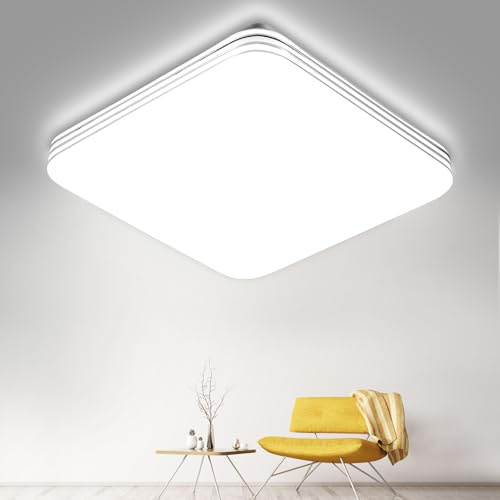 Litglobe Deckenlampe LED Deckenleuchte 18W,6500K Kaltweiß LED Deckenleuchte Flach,1800LM Quadrat Lamp Deckenlampen,Modern Schlicht Deckenleuchten für Küche Schlafzimmer Wohnzimmer Flur Büro,Ø21cm