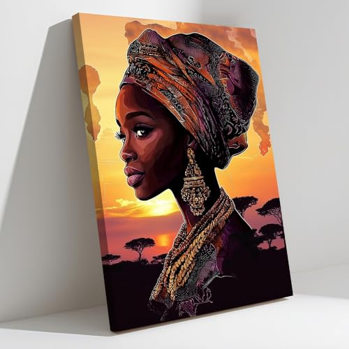 CXHOSTENT Afroamerikanische Wandkunst Poster mit schwarzer Frau afrikanische Frauen Leinwand abstrakte Mädchenbilder Druck Wohnzimmer Schlafzimmer Dekoration gerahmt (30.00 x 45.00 cms)