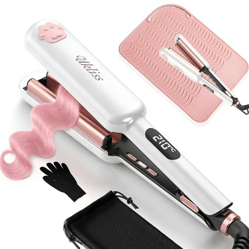 UKLISS Hair Waver, Pro 3 Barrels Mermaid Waver[130-210℃] Beach Waves Curler | Lightweight Wave Curling Iron Crimpers for Women with Heat Insulation Mat, Gloves & Storage Bag