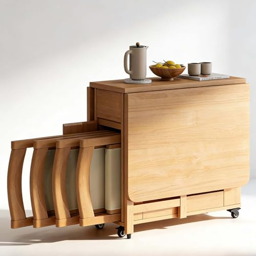 Massivt träbladsbord, utdragbart hopfällbart matbordsset, sparar utrymme, för hemmets vardagsrum, restaurang, mobilt köksbord,1.3m