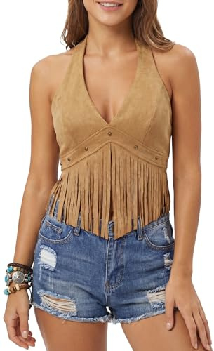 Adigau Canotta da Donna Casual in Similpelle Scamosciata Cachi XS