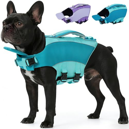 Kuoser Schwimmweste Hund, Hunde Schwimmweste mit Rettungsgriff und Reflektierend, Schwimmweste Hund Klein mit guter Auftriebskraft, Hundeschwimmweste Leicht und geeignet für Wassersport, Grün, XS