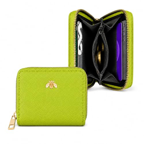 Small Purses for Women Faux Leather RFID Multi-Slot Card Wallet Lime Green | Woodland Leathers compact soft purse with RFID blocking, multiple card slots and zipped coin pocket mini purse for women