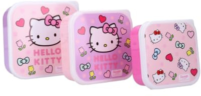 My sweety pop Kit 3 Boîtes à Goûter Hello Kitty pour Enfants Boîtes À Encas | Emboîtables Sans BPA Idéal école Pique-nique et Sorties Design Kawaii Sanrio Rose et Violet