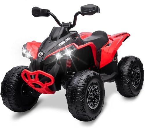 Mondial Toys Elektrisk Quad 12V För Barn 3 till 6 År Licensierad Can Am Renegade ATV Lädersäte Fjärrkontroll Fotpedal Bluetooth Säkerhetsbälten LED-strålkastare Kungliga Stötdämpare Röd