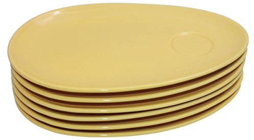 TAMLED Frühstücksteller Porzellan mit Tassenvertiefung 6 Stück im Set (gelb)