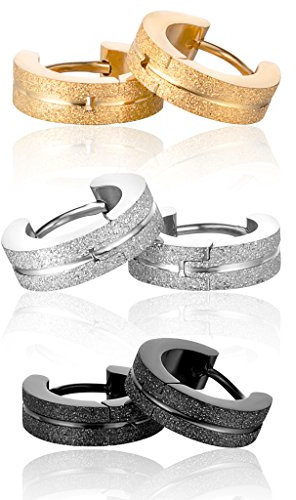 Yumilok Edelstahl Matt Klapp-Creolen Ohrstecker Ohrringe Hypoallergen Ohrschmuck für Damen Herren Kinder, 3 Paare(Schwarz, Gold, Silber)