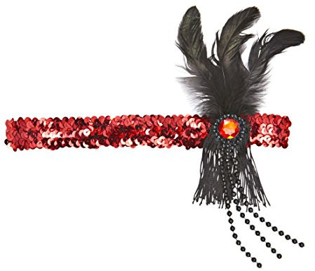 Amakando Feder Kopfschmuck Charleston Haarband rot-schwarz Federhaarband 20er 30er Jahre Haarband Kostüm Accessoire Damen Gatsby Haarschmuck Federschmuck