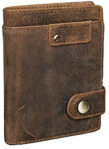 STILORD 'Milo' Vintage Ledergeldbörse Herren/Portemonnaie mit Druckknopf/Brieftasche/Geldbörse Hochformat Antik Leder, Farbe:mittel - braun