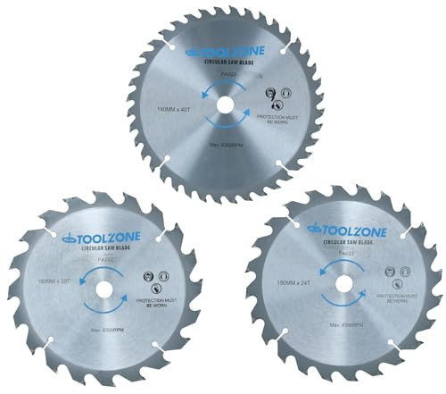 3pc 190mm TCT Circular Saw Blades 20/24 and 40 Teeth 16mm Bore TE598