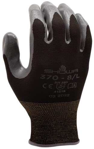 SHOWA 370, Nitril – Beschichtung, Mehrzweck, Schwarz / dunkelgrau, 8/L